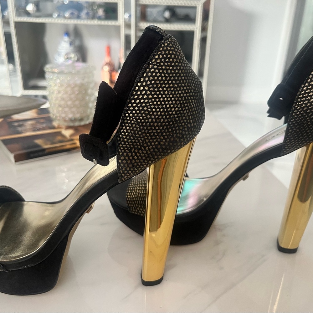 bebe Black and Gold Glam Heels